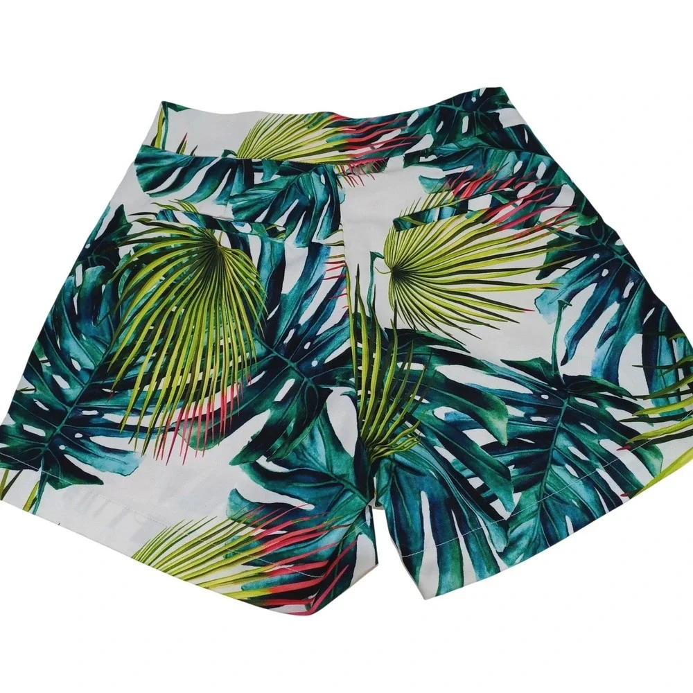 Pepita Perez Womens L High Waist Tropical Palm Print Shorts Bold Resort Vacation